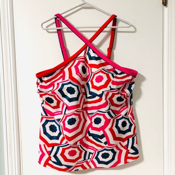 Lands’ End beach umbrella print tankini top red blue ink white size 22W - Picture 1 of 8